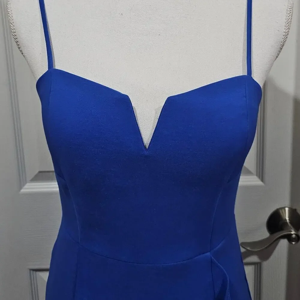 Laundry by Shelli Segal Blue Midi Dress Ruffle Hem Sheath Size 4 - Picture 7 of 10